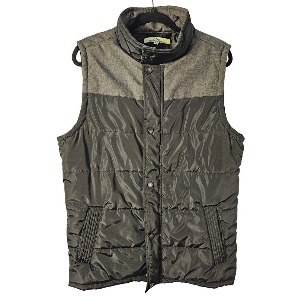 Adventuridge Mens Puffer Vest Black Grey Quilted Full‎ Zip Snap Layering Medium